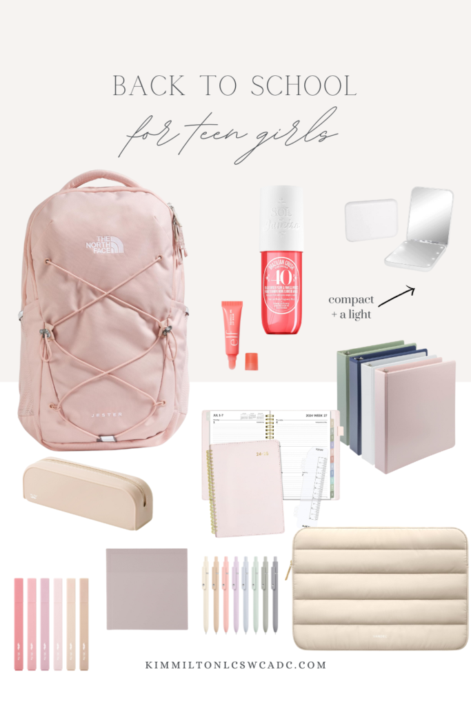 back to school must haves for teen girls, aesthetic, pink bow backpack. 